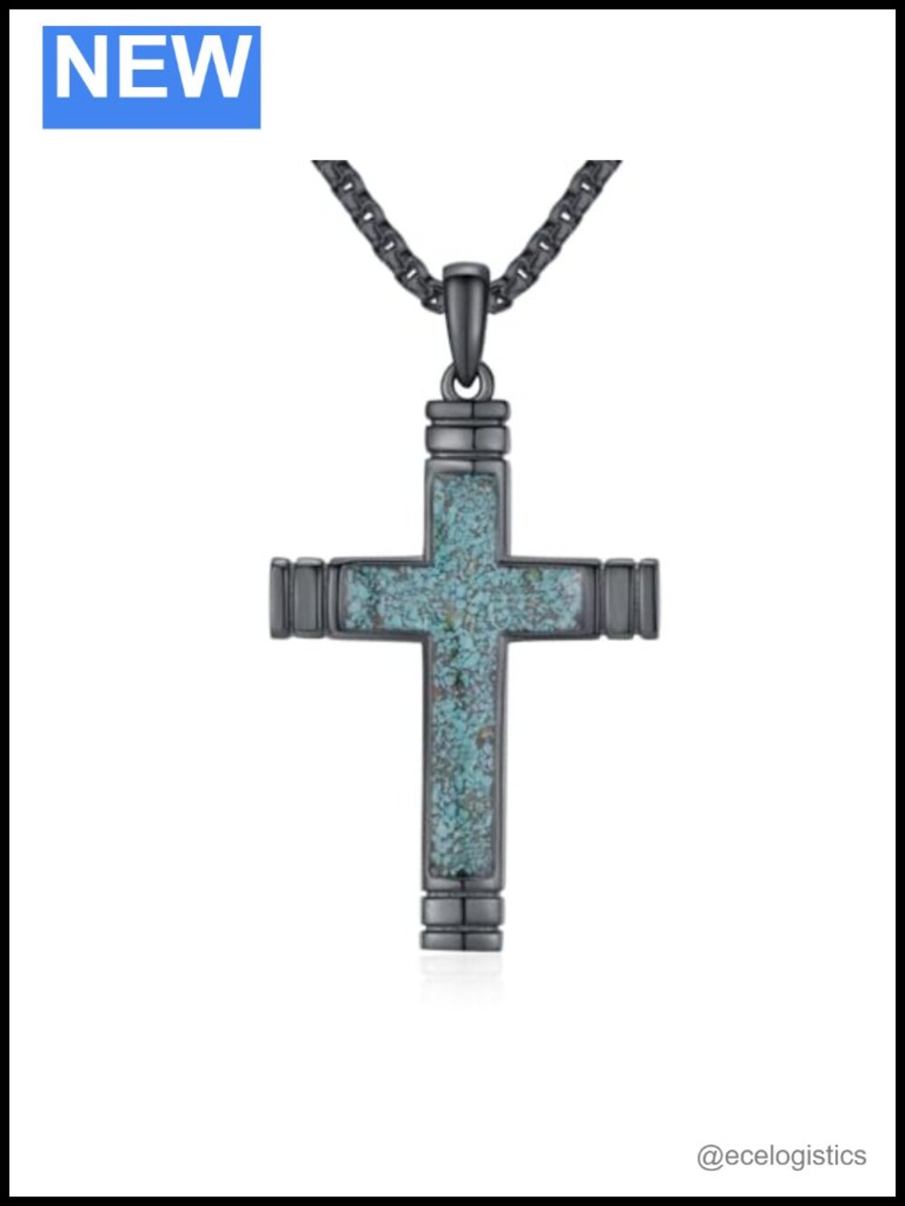 S925 Sterling Silver Turquoise Cross Necklace Men 22"